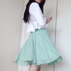 Mint chiffon flowy romantic skirt knee length